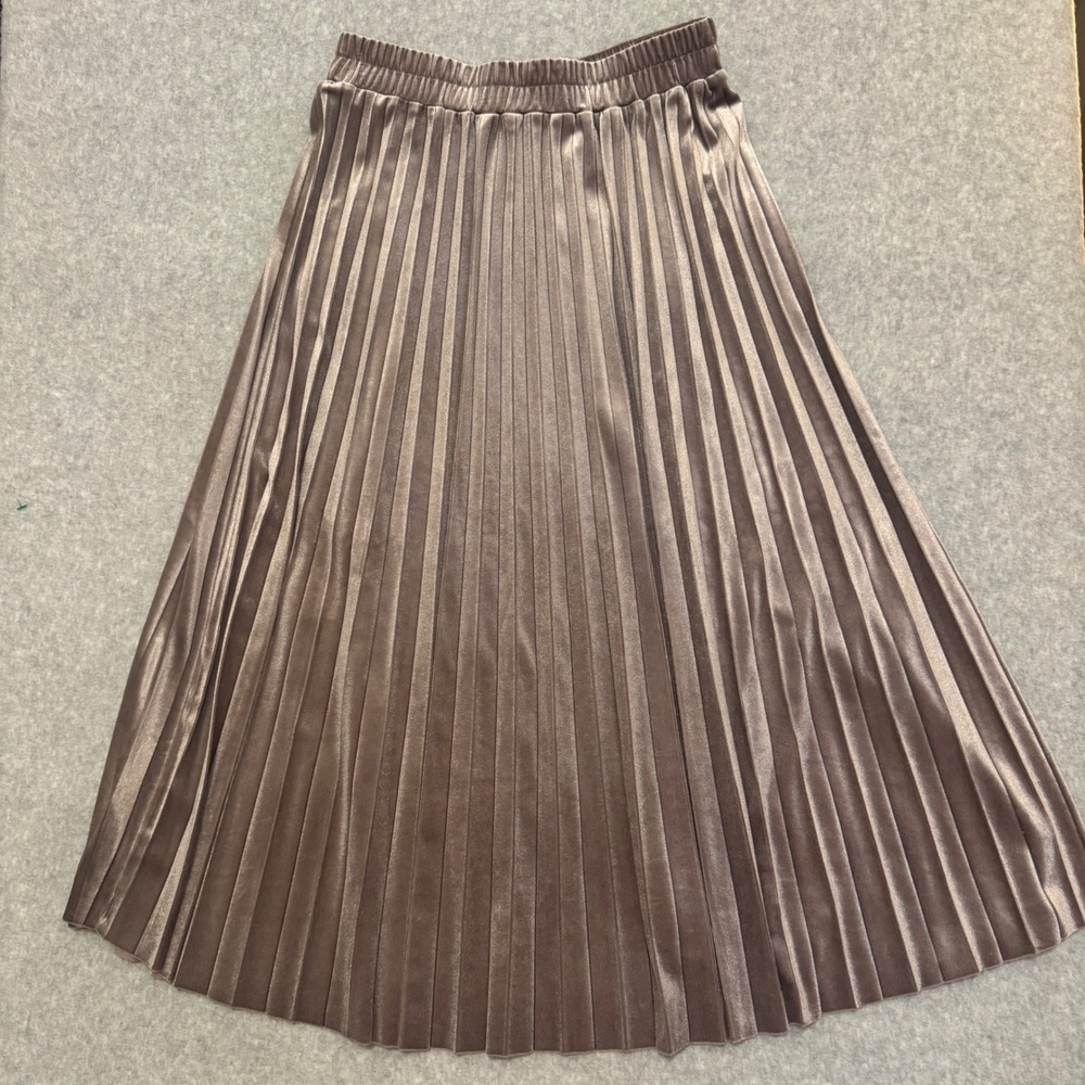 Philosophy Republic Pleated Midi Skirt Taupe Mauve Velvet Metallic XS
